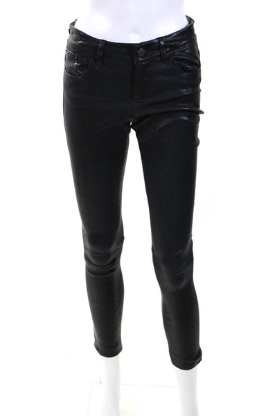 Alice + Olivia Womens Leather Mid Rise Skinny Leg Pants Black Size 2