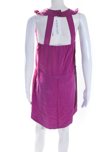 Rebecca Taylor Womens Silk V Neck Ruffle Trim Drawstring Dress Pink Size 0