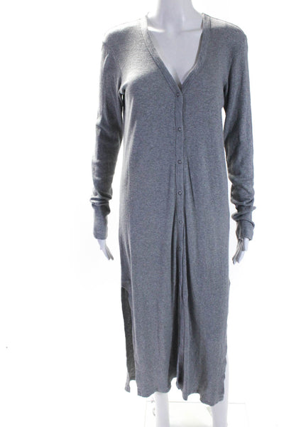 Wilt Womens Cotton Ribbed Long Sleeve V Neck Button Down Maxi Dress Gray Size XS