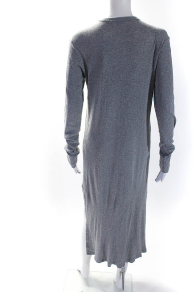 Wilt Womens Cotton Ribbed Long Sleeve V Neck Button Down Maxi Dress Gray Size XS