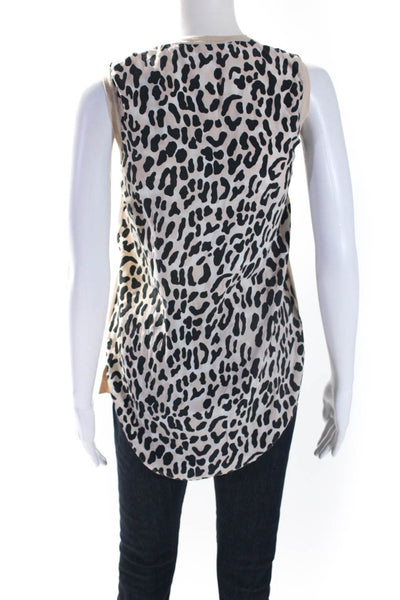 Derek Lam 1OC Womens Cotton Leopard Print Silk Combo Tank Top Beige Size P
