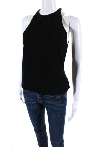 Alice + Olivia Womens Sleeveless Crew Neck Draped Top Blouse Black Size XS