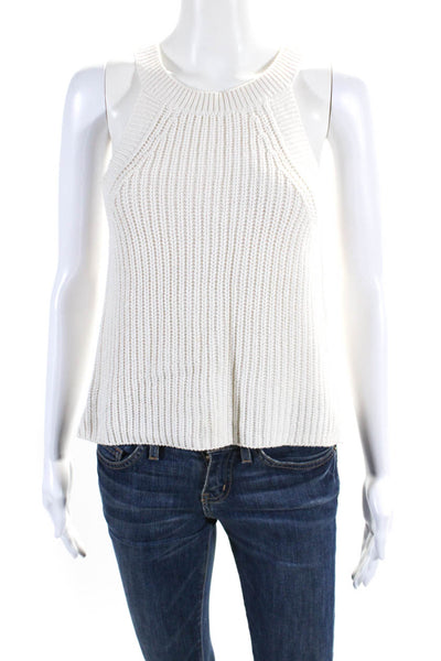 Intermix Womens Sleeveless Crew Neck Knit Top White Cotton Size Small