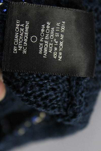 Alice + Olivia Womens Scoop Neck Open Knit Crop Top Navy Red Linen Size XS