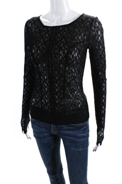 Valentina Shah Womens Long Sleeve Scoop Neck Lace Top Blouse Black Size XS