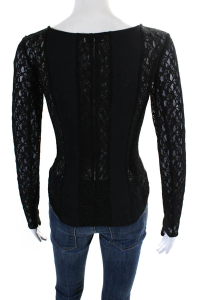 Valentina Shah Womens Long Sleeve Scoop Neck Lace Top Blouse Black Size XS