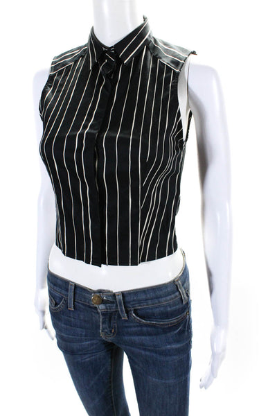Alice + Olivia Womens Button Front Sleeveless Striped Top Black White Size 0