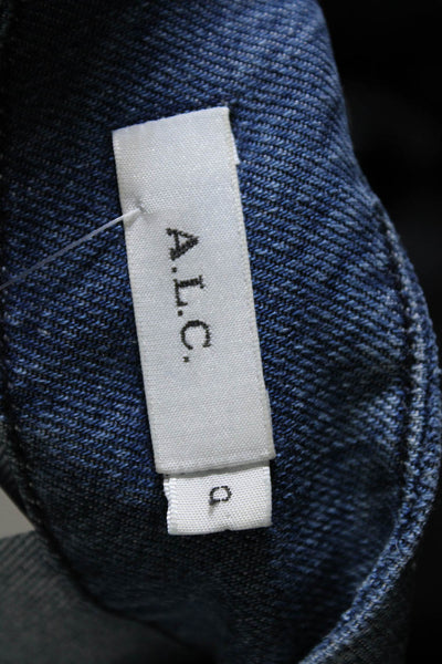 ALC Womens Short Sleeve V Neck Side Slit Cropped Denim Top Blue Size 0