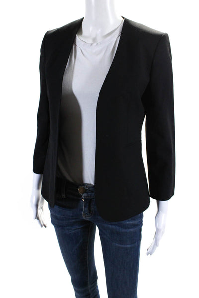 Theory Womens 3/4 Sleeve Open Front Blazer Jacket Black Wool Size 0