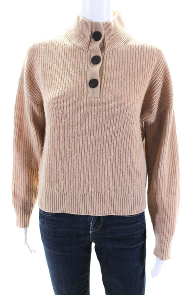 Theory Womens Wool Blend High Neck Button Up Pullover Sweater Brown Size P