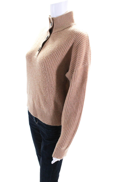 Theory Womens Wool Blend High Neck Button Up Pullover Sweater Brown Size P