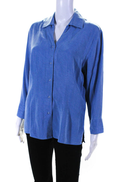 Tianello Womens Long Sleeve Button Down Collared Blouse Washed Blue Size S