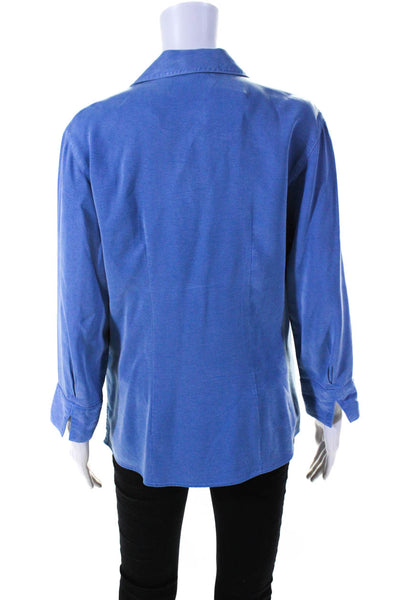 Tianello Womens Long Sleeve Button Down Collared Blouse Washed Blue Size S
