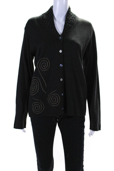 Bitte Kai Rand Womens Long Sleeve Button Down V Neck Sweater Black Size L