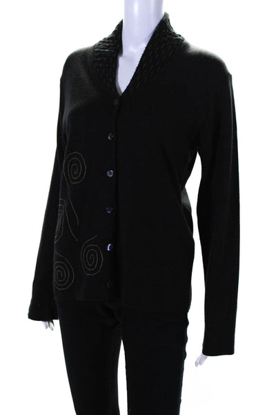 Bitte Kai Rand Womens Long Sleeve Button Down V Neck Sweater Black Size L