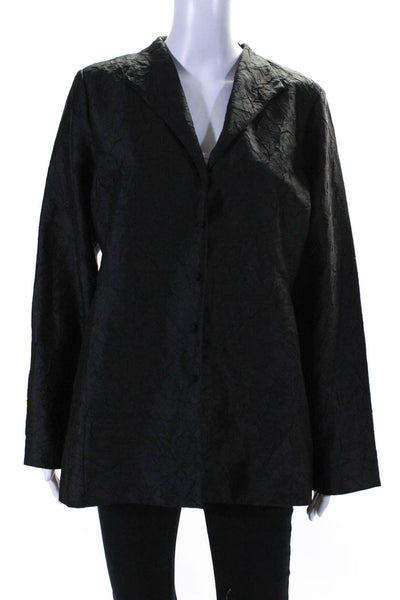 Eileen Fisher Womens Silk Long Sleeve Textured Button Down Blouse Black Size M