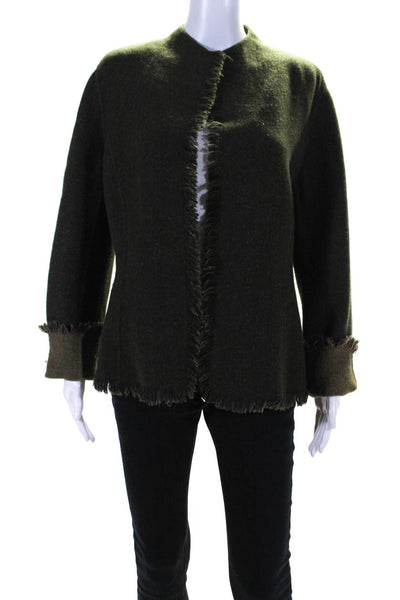 Lafayette 148 New York Womens Wool Fringe Trim Open Front Sweater Green Size 8