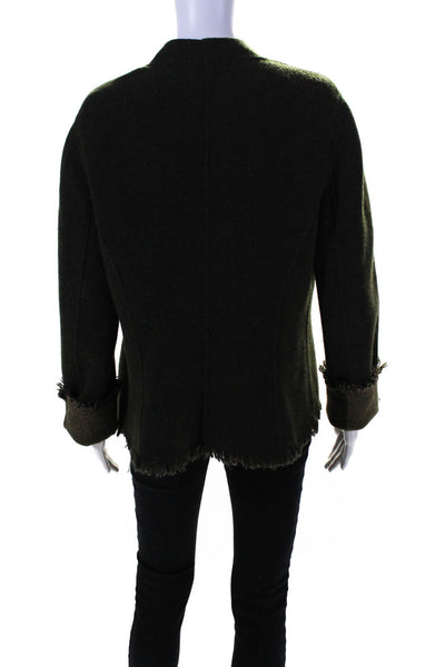 Lafayette 148 New York Womens Wool Fringe Trim Open Front Sweater Green Size 8