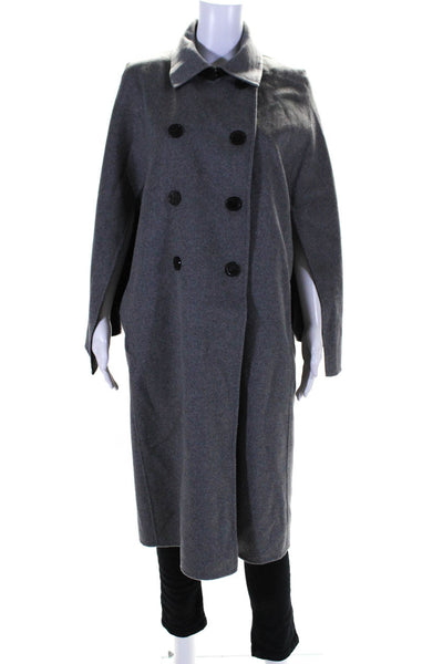 Donna Karan Womens Wool Double Breasted Cape Sleeve Overcoat Gray Size 6