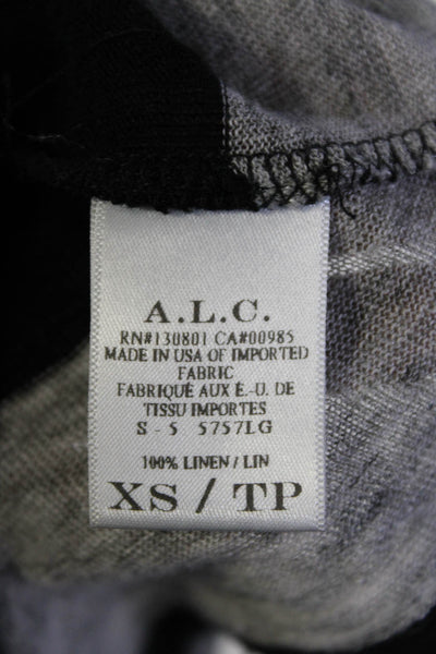ALC Womens Linen Striped Round Neck Basic Sleeveless Tank Top Black Gray Size XS