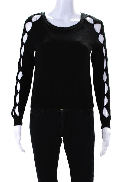 Milly Womens Tight Knit Braided Side Split Long Sleeved Sweater Black Size P