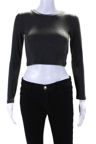 Alice + Olivia Womens Long Sleeved Round Neck Slim Fit Crop Top Gray Size XS