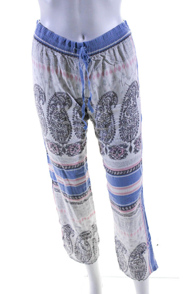 PJ Salvage Women's V-Neck Lace Trim Two Piece Pajama Set Blue Size S