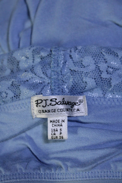 PJ Salvage Women's V-Neck Lace Trim Two Piece Pajama Set Blue Size S