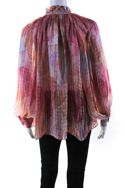 Love Shack Fancy Women's Ruffle Neck Long Sleeves Multicolor Silk Blouse Size S