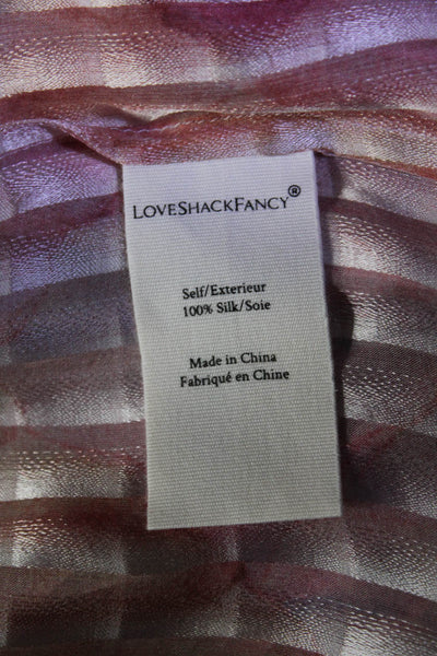 Love Shack Fancy Women's Ruffle Neck Long Sleeves Multicolor Silk Blouse Size S