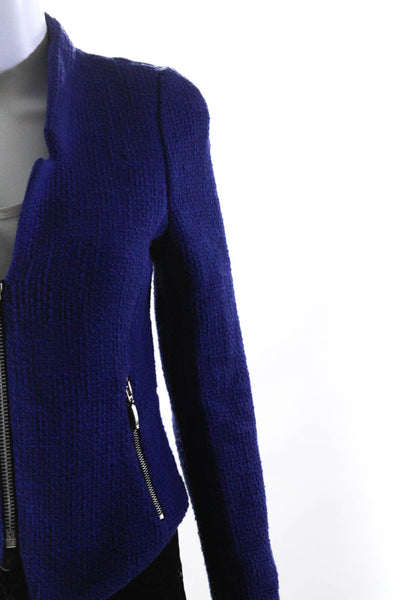 Zara Trafaluc Womens Cotton Tweed Pointed Hem Zip Front Jacket Royal Blue Size S
