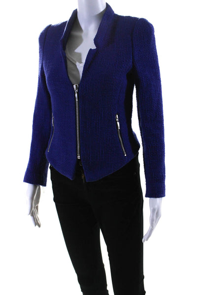 Zara Trafaluc Womens Cotton Tweed Pointed Hem Zip Front Jacket Royal Blue Size S