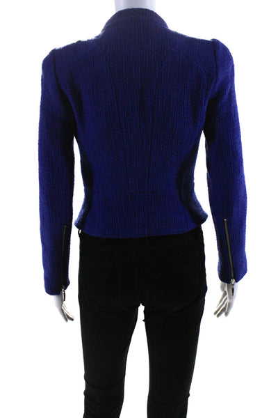 Zara Trafaluc Womens Cotton Tweed Pointed Hem Zip Front Jacket Royal Blue Size S