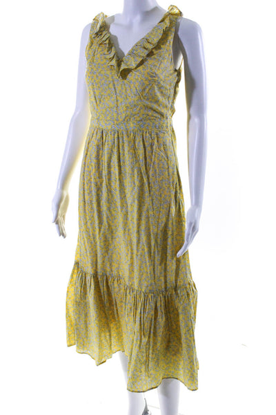 J Crew Womens Cotton Floral Print Sleeveless Mid-Calf Sundress Yellow Size 0