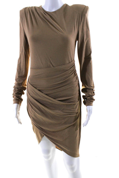 Alexandre Vauthier Womens Stretch Ruched Long Sleeve Zip Up Dress Beige Size 44