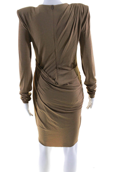 Alexandre Vauthier Womens Stretch Ruched Long Sleeve Zip Up Dress Beige Size 44