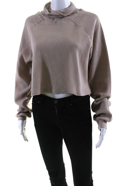 The Range Womens Cotton Cropped Long Sleeve Turtleneck Thermal Top Beige Size M