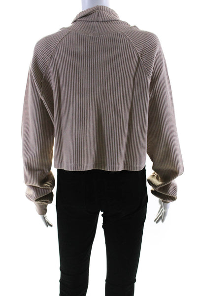 The Range Womens Cotton Cropped Long Sleeve Turtleneck Thermal Top Beige Size M