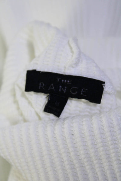 The Range Womens Cotton Textured Long Sleeve Turtleneck Crop Top White Size M