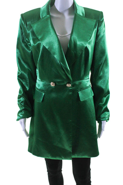 Bronx and Banco Womens V-Neck Peak Collar Button Blazer Jacket Green Size XL