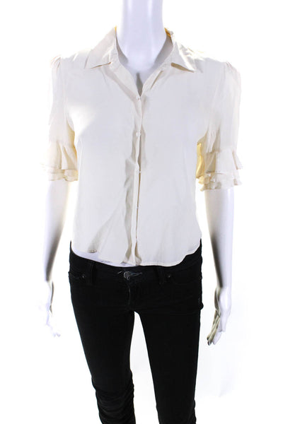 Frame Womens Silk Ruffled Sleeves Button Down Blouse White Size Small