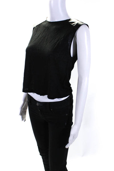 Alice + Olivia Womens Leather Trim Sleeveless Zippered Tank Blouse Black Size XS