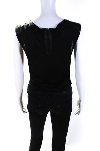 Alice + Olivia Womens Leather Trim Sleeveless Zippered Tank Blouse Black Size XS