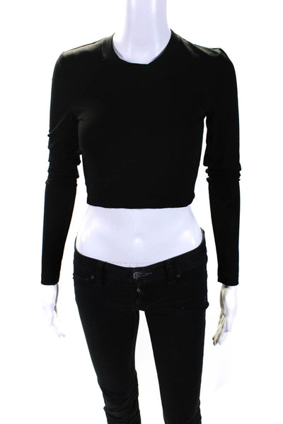 Torn by Ronny Kobo Womens Long Sleeved Round Neck Cropped T Shirt Black Size XS
