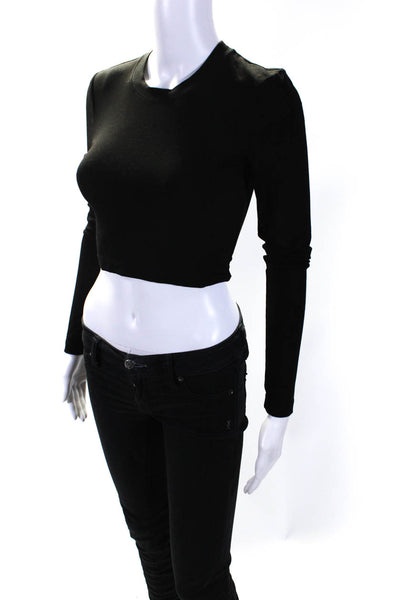 Torn by Ronny Kobo Womens Long Sleeved Round Neck Cropped T Shirt Black Size XS