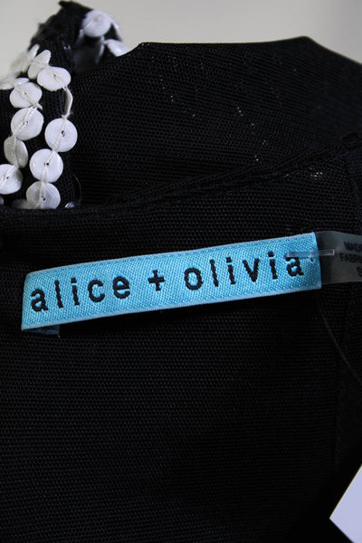 Alice + Olivia Womens Sequin Chevron Cap Sleeved Blouse Black White Size XS