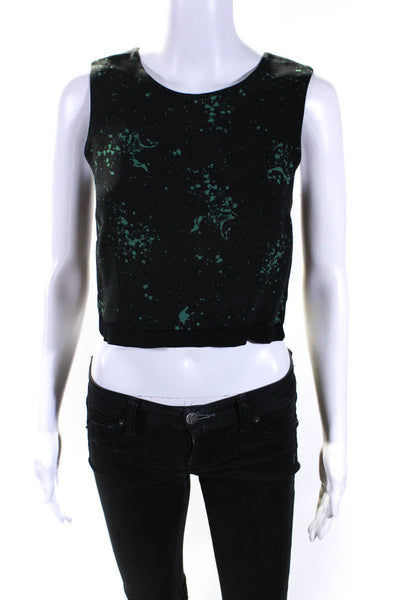 ALC Womens 100% Silk Spotted Zippered Back Tank Top Blouse Black Green Size 0