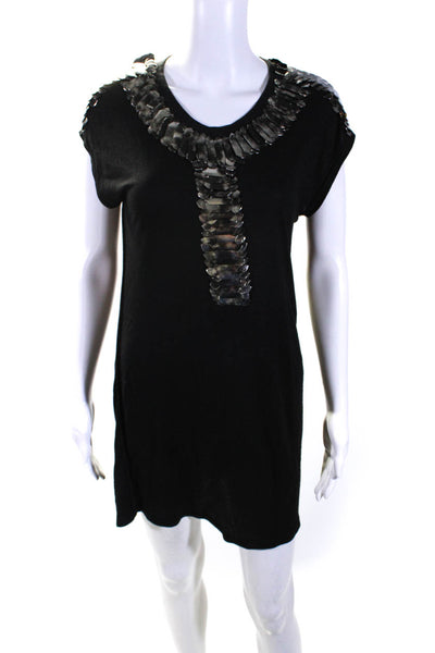 Givenchy Womens Metal Applique Short Sleeves Shirt Dress Black Size Extra Small