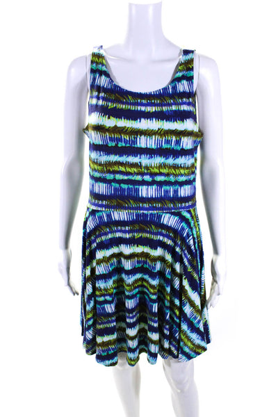 Cynthia Rowley Womens Stretch Abstract Cut Out Sleeveless Dress Blue Size L