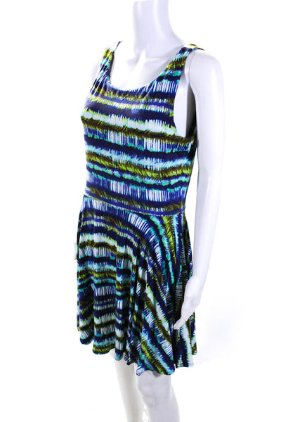 Cynthia Rowley Womens Stretch Abstract Cut Out Sleeveless Dress Blue Size L